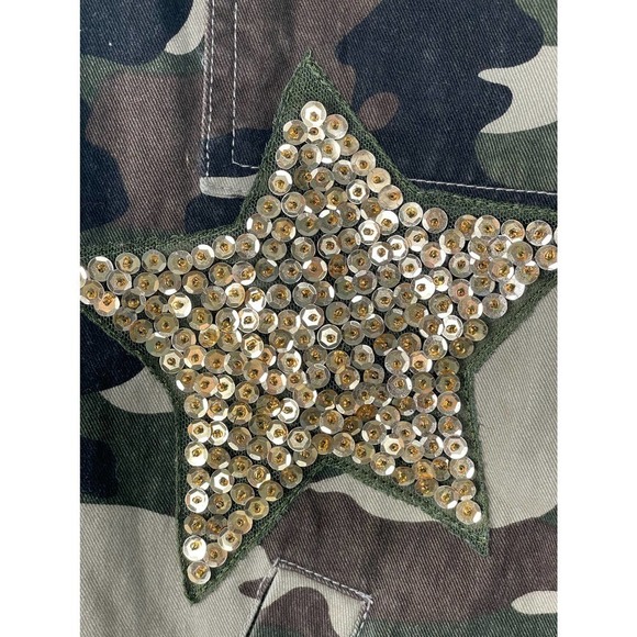 Ellison Glam Fighter Camo Jacket Medium Sequin Stars Military Style - Picture 7 of 12